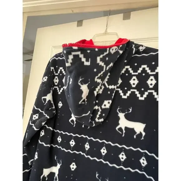Tipsy Elves Reindeer Holiday Christmas Fleece Pajamas Jumpsuit Size XL - Picture 5 of 9
